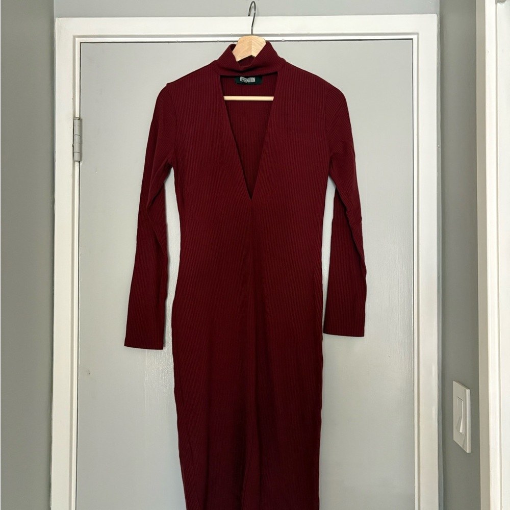Reformation Deep Red Long Sleeve Dress
